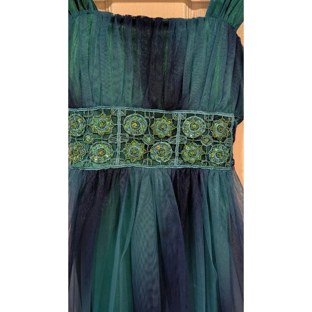 Mymichelle Party Dress 12 Teal Ombre Glitter Tulle Mermaidcore Beaded Formal